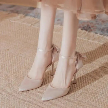 Xajzpa High Heels Pointed Toe Women's High-Heeled Shoes Sandals Ladies 2025 Sexy Pump Sweet Spikes Beige Spring African Latest Crossdre